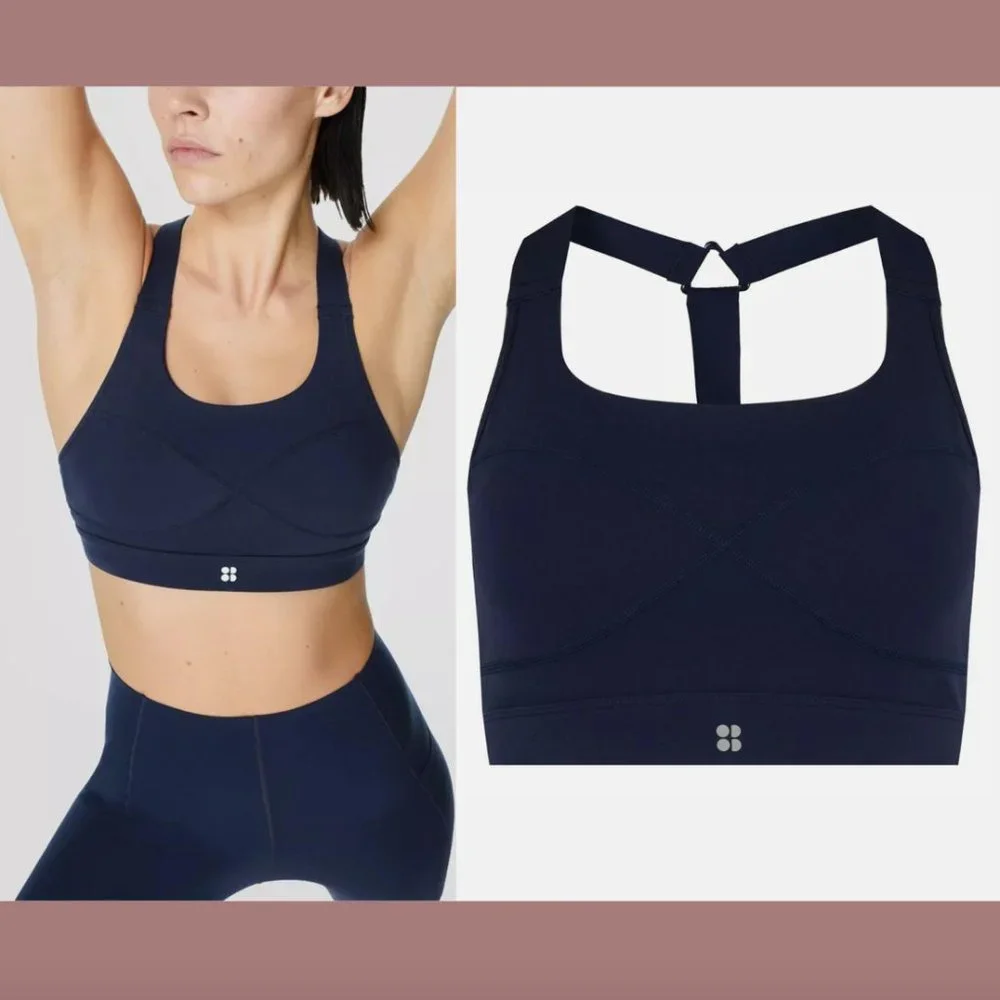 NWT $68 SWEATY BETTY [ XS‎ ] Power Medium Impact Sports Bra in Blue #5862